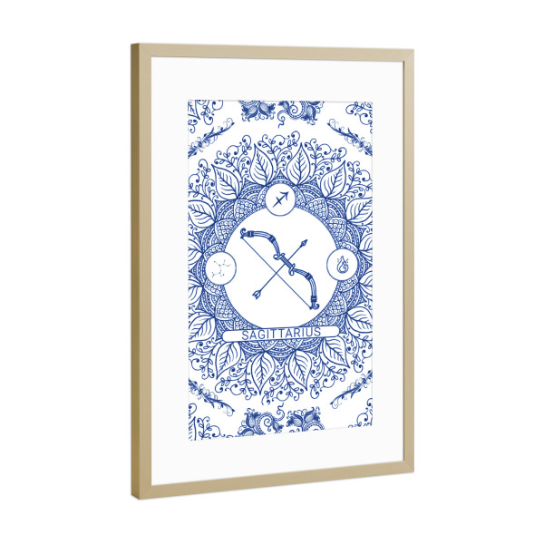 Poster mit Rahmen Gold "Zodiac - Portuguese - Sagittarius" artboxONE - Natur,Floral,Abstrakt