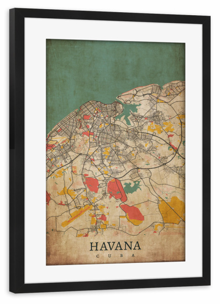 Poster mit Rahmen schwarz "Havanna Retro City" artboxONE - Städte / Weitere,Kartografie