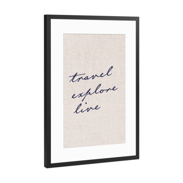 Poster mit Rahmen Schwarz (Metallic) "Travel-explore-live" artboxONE - Typografie,Reise,Reise / Strand und Meer