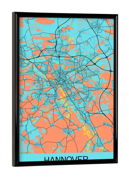 Poster mit schwarzem Rahmen "Hannover als Stadtplan" artboxONE - Städte / Weitere,Kartografie