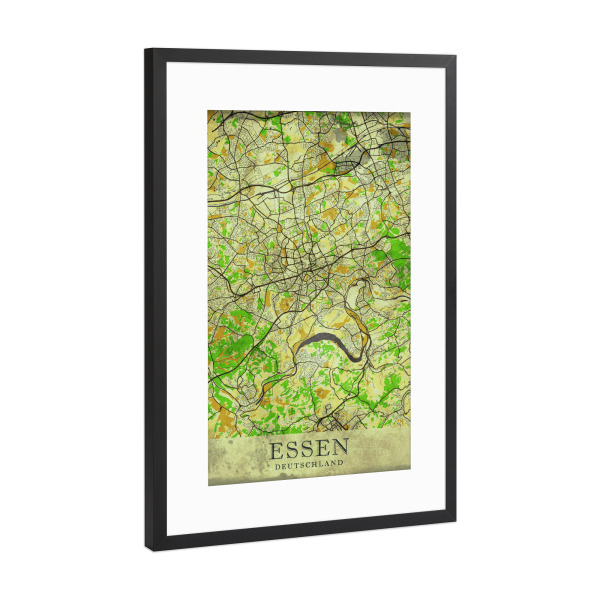 Poster mit Rahmen Schwarz (Metallic) "Essen Vintage City Map" artboxONE - Städte / Weitere,Kartografie
