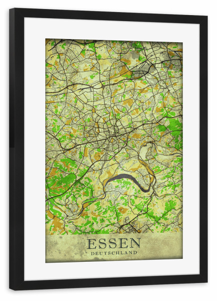 Poster mit Rahmen schwarz "Essen Vintage City Map" artboxONE - Städte / Weitere,Kartografie