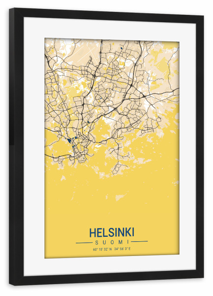 Poster mit Rahmen schwarz "City von Helsinki Finland" artboxONE - Städte / Weitere,Kartografie