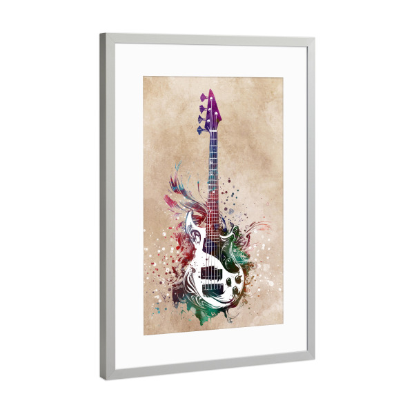 Poster mit Rahmen Silber "Gitarrenmusikinstrumentenkunst C" artboxONE - Musik - Gitarre,Gitarren,Musik,Ton,Instrument,Musikinstrument,Grafik