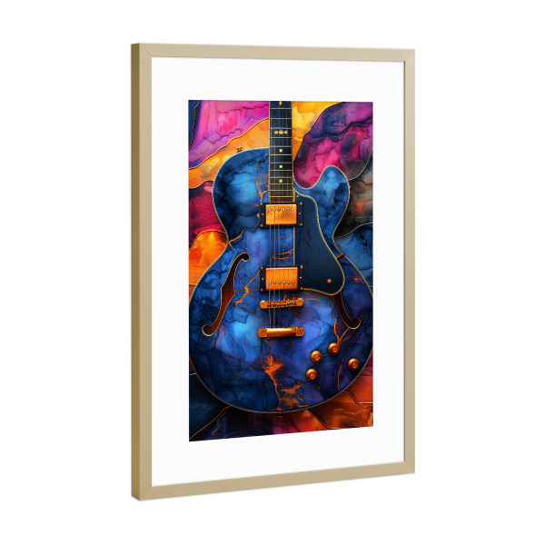 Poster mit Rahmen Gold "Gitarrenmusikinstrumentenkunst I" artboxONE - Musik - Gitarre,Gitarren,Musik,Ton,Instrument,Musikinstrument