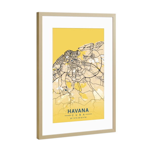 Poster mit Rahmen Gold "City von Havanna" artboxONE - Städte / Weitere,Kartografie