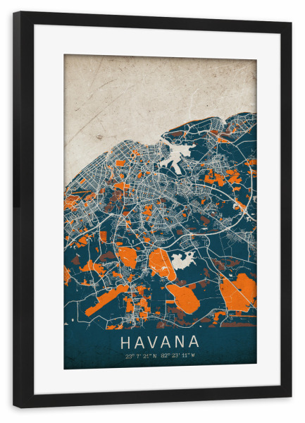 Poster mit Rahmen schwarz "Havanna Vintage Map" artboxONE - Städte / Weitere,Kartografie