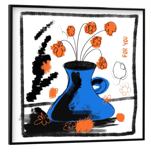 Poster mit schwarzem Rahmen 30x30 cm "Blue abstract flower vase" artboxONE - Abstrakt