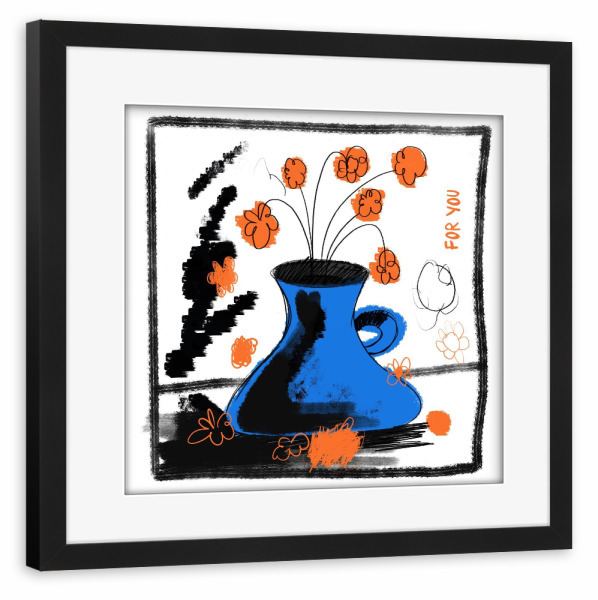 Poster mit Rahmen schwarz "Blue abstract flower vase" artboxONE - Abstrakt