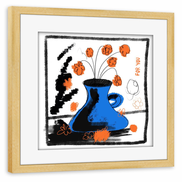 Poster mit Rahmen kiefer "Blue abstract flower vase" artboxONE - Abstrakt