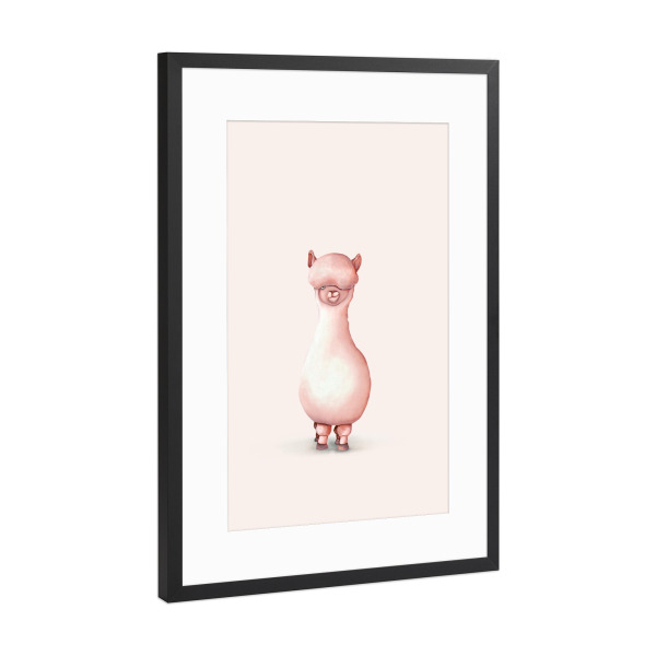Poster mit Rahmen Schwarz (Metallic) "Alpaca "Steffi" artboxONE - Für Kinder,Tiere