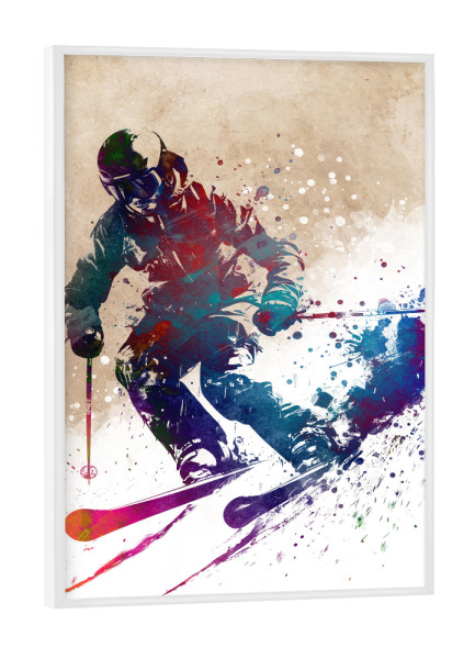 Poster mit weißem Rahmen "Skisportkunst C" artboxONE - Sport,Sport / Motivation - Ski,Skifahren,Alpinski,Wintersport,Sport