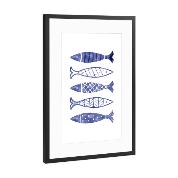 Poster mit Rahmen Schwarz (Metallic) "Fischiges Thema" artboxONE - Tiere - Fisch,Fischig,Malerei,Aquarell,Natur,Küste,Meer,Ozean