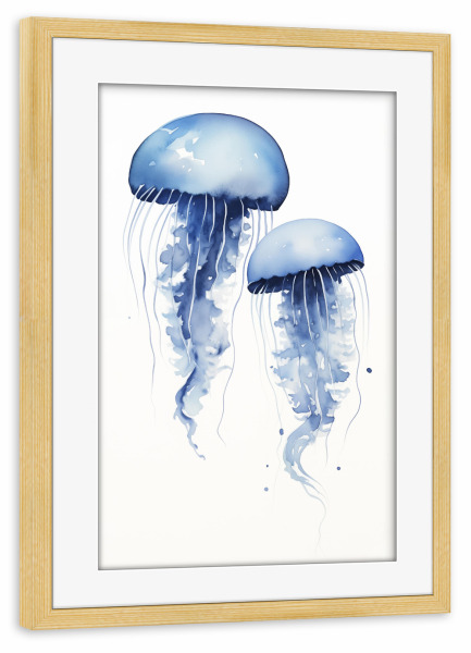 Poster mit Rahmen kiefer "Blaue Seequallen" artboxONE - Abstrakt,Reise / Strand und Meer,Unterwasser