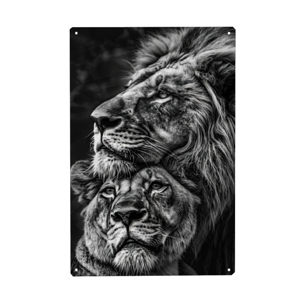 Holzbild "Löwenpaar" artboxONE - Tiere,Schwarzweiß - Löwe,Löwin,Paar,Couple,König,Königin,Goals,Tier,Schwarz,Weiss,Modern,Foto