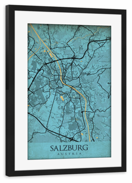 Poster mit Rahmen schwarz "Retro City Salzburg" artboxONE - Städte / Weitere,Kartografie