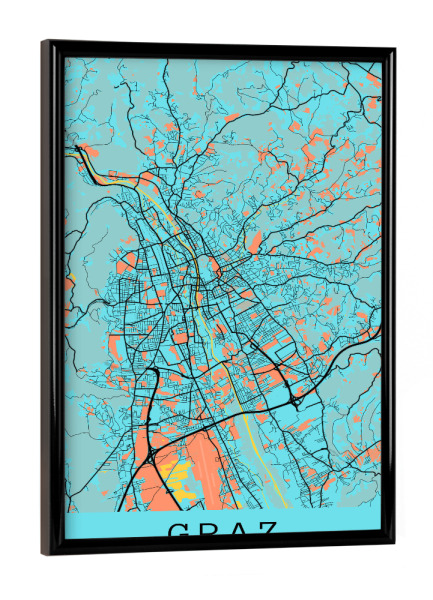 Poster mit schwarzem Rahmen "Graz Stadtplan" artboxONE - Städte / Weitere,Kartografie