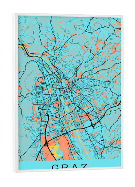 Poster mit weißem Rahmen "Graz Stadtplan" artboxONE - Städte / Weitere,Kartografie