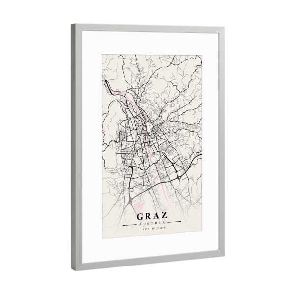 Poster mit Rahmen Silber "City Graz" artboxONE - Städte / Weitere,Kartografie