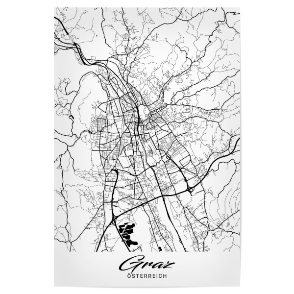Poster 30x20 cm "Graz City Map" artboxONE - Schwarzweiß,Städte / Weitere,Kartografie
