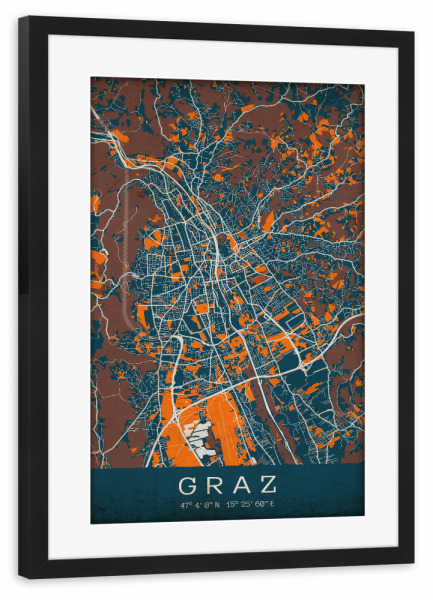 Poster mit Rahmen schwarz "Graz Vintage" artboxONE - Städte / Weitere,Kartografie