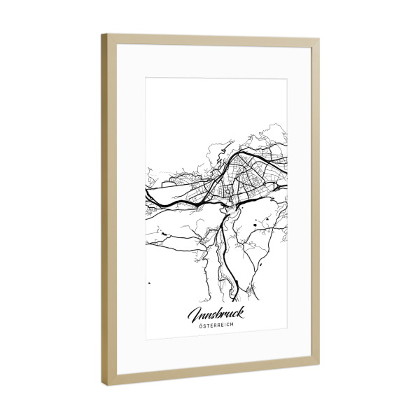 Poster mit Rahmen Gold "Innsbruck City Map" artboxONE - Schwarzweiß,Städte / Weitere,Kartografie