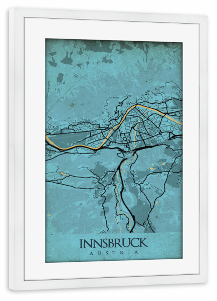 Poster mit Rahmen weiß "Retro City Innsbruck" artboxONE - Städte / Weitere,Kartografie