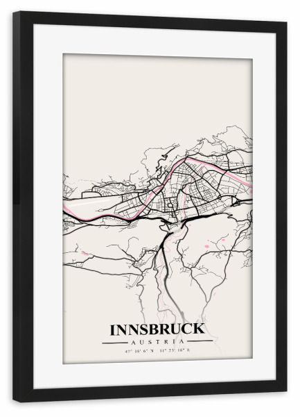 Poster mit Rahmen schwarz "City Innsbruck" artboxONE - Städte / Weitere