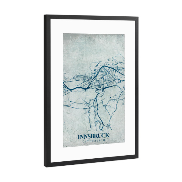 Poster mit Rahmen Schwarz (Metallic) "Vintage City Innsbruck" artboxONE - Städte / Weitere,Kartografie