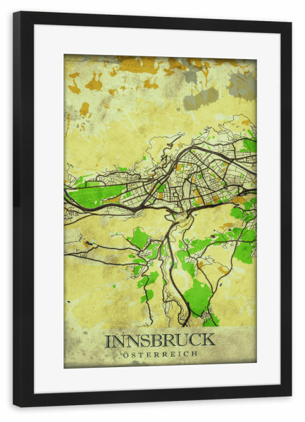 Poster mit Rahmen schwarz "Innsbruck Vintage City Map" artboxONE - Städte / Weitere,Kartografie