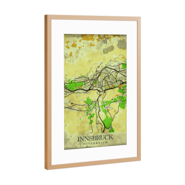 Poster mit Rahmen Kupfer "Innsbruck Vintage City Map" artboxONE - Städte / Weitere,Kartografie