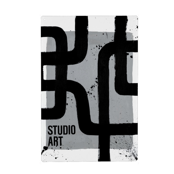 Holzbild "Studio Art" artboxONE - Abstrakt - Abstrakt,Modern,Linien,Schwarz,Grau,Weiß,Schwarzweiß,Acrylmalerei