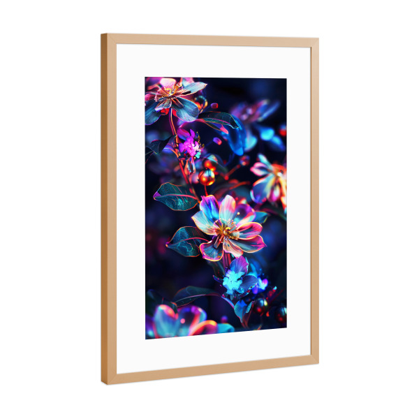 Poster mit Rahmen Kupfer "Blumen Neon G (matart)" artboxONE - Natur - Blumen,Natur,Neon,Modern,Kunst