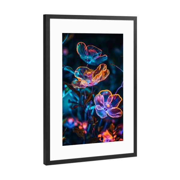 Poster mit Rahmen Schwarz (Metallic) "Blumen Neon D (matart)" artboxONE - Natur - Blumen,Natur,Neon,Modern,Kunst