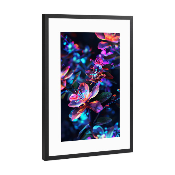 Poster mit Rahmen Schwarz (Metallic) "Blumen Neon F (matart)" artboxONE - Natur - Blumen,Natur,Neon,Modern,Kunst