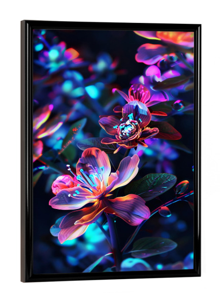 Poster mit schwarzem Rahmen "Blumen Neon F (matart)" artboxONE - Natur - Blumen,Natur,Neon,Modern,Kunst