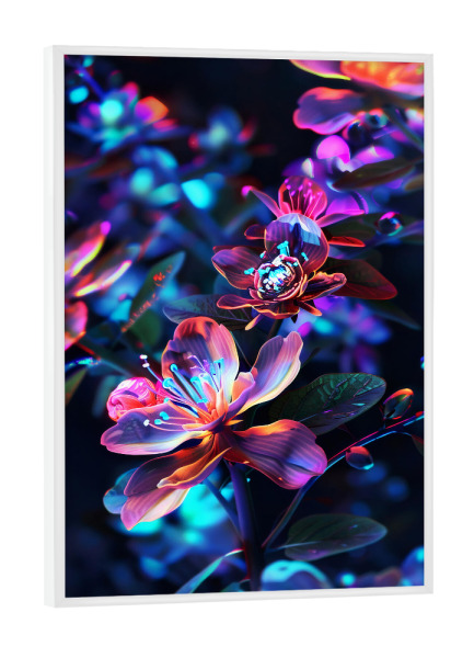 Poster mit weißem Rahmen "Blumen Neon F (matart)" artboxONE - Natur - Blumen,Natur,Neon,Modern,Kunst