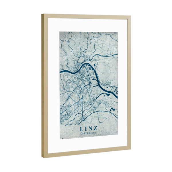 Poster mit Rahmen Gold "Vintage City - Linz" artboxONE - Städte / Weitere,Kartografie