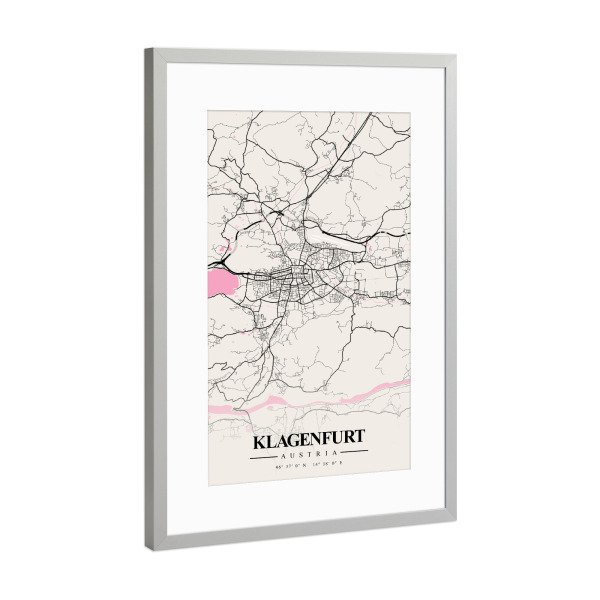 Poster mit Rahmen Silber "City Klagenfurt" artboxONE - Städte / Weitere,Kartografie