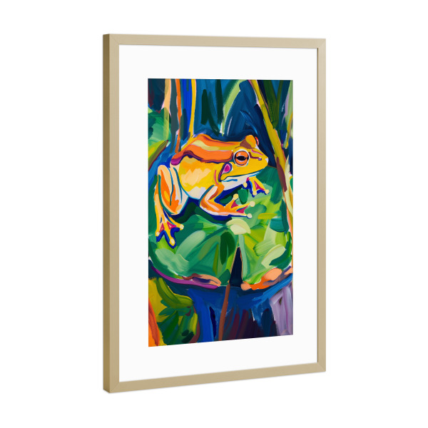 Poster mit Rahmen Gold "Bunter Laubfrosch" artboxONE - Floral,Tiere,Abstrakt