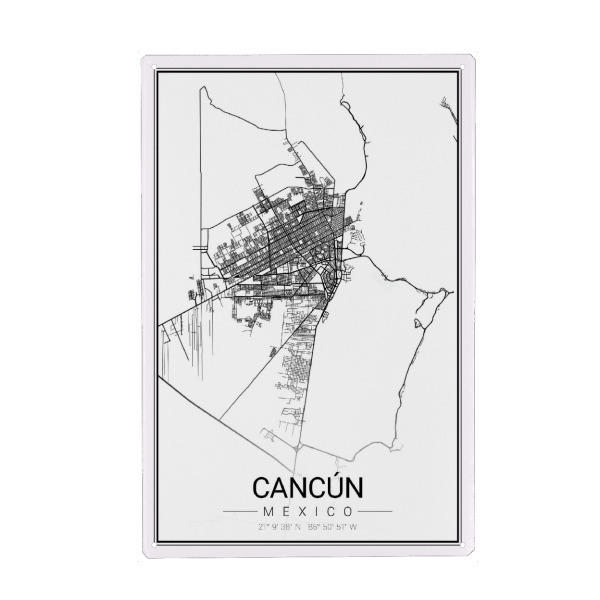 Metall Poster "Citymap Cancun" artboxONE - Schwarzweiß,Städte / Weitere,Kartografie