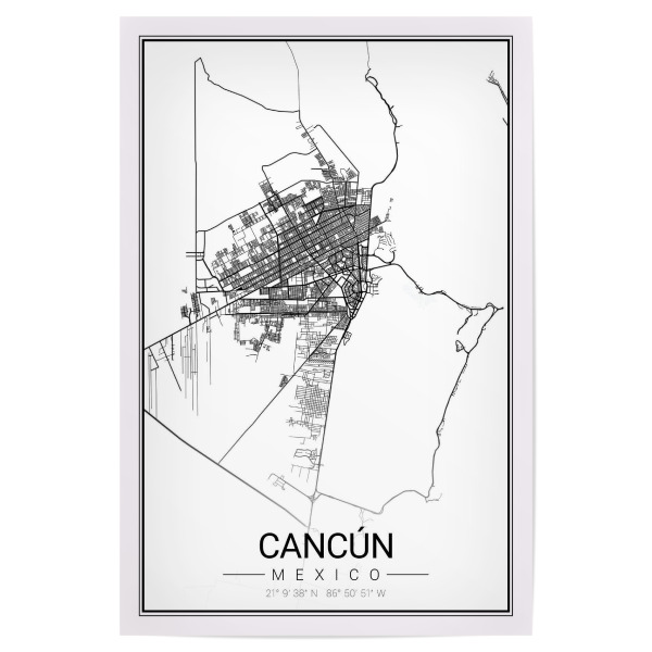 Poster "Citymap Cancun" artboxONE - Schwarzweiß,Städte / Weitere,Kartografie
