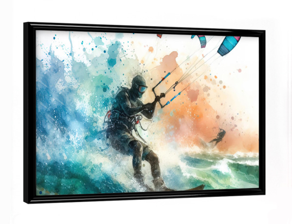 Poster mit schwarzem Rahmen "Kitesurfen in Aquarell F" artboxONE - Sport,Sport / Motivation
