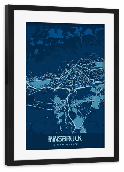 Poster mit Rahmen schwarz "Map Innsbruck" artboxONE - Städte / Weitere,Kartografie
