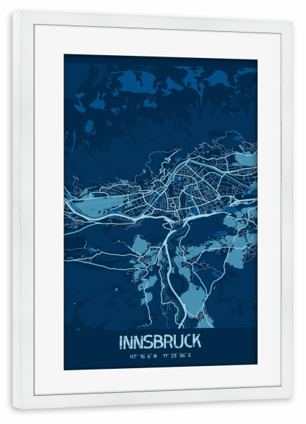 Poster mit Rahmen weiß "Map Innsbruck" artboxONE - Städte / Weitere,Kartografie