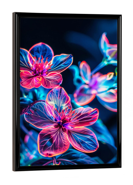 Poster mit schwarzem Rahmen "Blumen Neon B (matart)" artboxONE - Natur - Blumen,Natur,Neon,Modern,Kunst