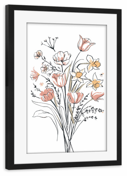 Poster mit Rahmen schwarz "Simple flowers line art" artboxONE - Floral - Flowers,Floral decor,Floral,Simple flowers,Simple design,Minimal