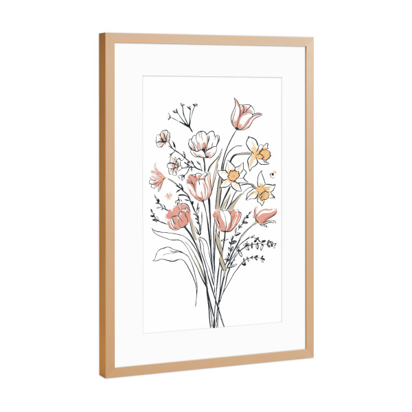 Poster mit Rahmen Kupfer "Simple flowers line art" artboxONE - Floral - Flowers,Floral decor,Floral,Simple flowers,Simple design,Minimal