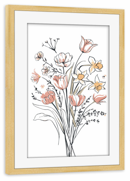 Poster mit Rahmen kiefer "Simple flowers line art" artboxONE - Floral - Flowers,Floral decor,Floral,Simple flowers,Simple design,Minimal