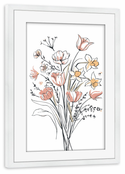 Poster mit Rahmen weiß "Simple flowers line art" artboxONE - Floral - Flowers,Floral decor,Floral,Simple flowers,Simple design,Minimal